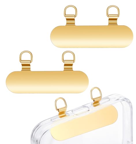 Bremorou 2 Pack Metal Phone Tether Tabs for CellPhone Gold Metal Phone Lanyard Tab Double Buckle Cellphone Lanyard Patch Thin Phones Strap Insert for Most Phones Cases