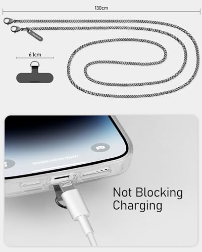ROCONTRIP Metal Phone Chain Set Including Crossbody Phone Lanyard and Wrist Strap with 2*Tether Tabs Detachable iPhone Chain Strap Non-rust,Unbreak iPhone Wristlet Strap for Women Travel Essentials - color: Black, size: Long