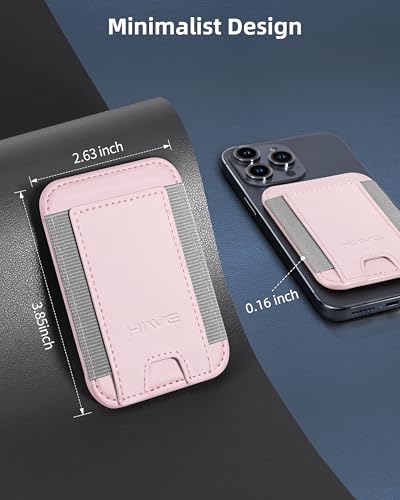 HiWe for MagSafe Wallet, 7 Cards Holder for Phone Case, RFID Blocking - color: Pink Wallet - Grey Band