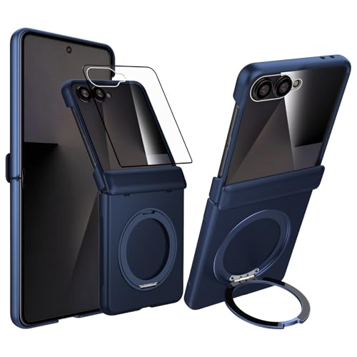 Magnetic Case for Samsung Galaxy Z Flip 7 Case, Compatible with Mag-Safe, Center Hinge Protection, 360° Rotating Finger Ring Holder with Built-in Screen Protector PC Material for Galaxy Z Flip 7 2025 - color: Blue, size: for Galaxy Z Flip 7