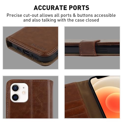 MONASAY Wallet Case Compatible for iPhone 12 mini 5G 5.4-inch,[Glass Screen Protector Included] [RFID Blocking] Flip Folio Leather Cell Phone Cover with Credit Card Holder, Brown - color: Brown