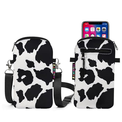 Lanyard Phone Holder Pouch, Phone Bag with Pocket for iPhone & Samsung - color: Cow Print