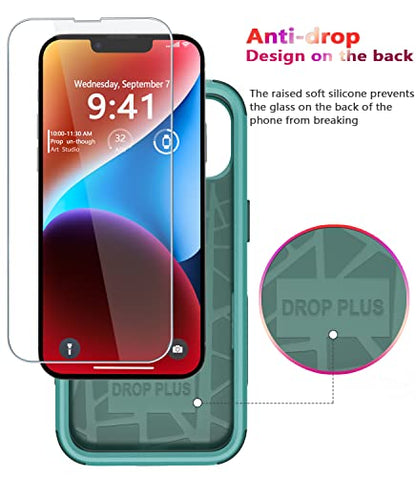 Diverbox for iPhone 14 Case [Shockproof] [Dropproof] [Tempered Glass Screen + Camera Lens Protector],Heavy Duty Protection Phone Case Cover for Apple iPhone 14 (Teal) - color: Teal-3in1