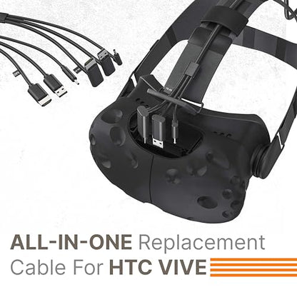 3 in 1 Round HTC Vive Headset Compatible Cable - 5 Meters / 16 Feet - Black - size: 5 Meter, style: Round