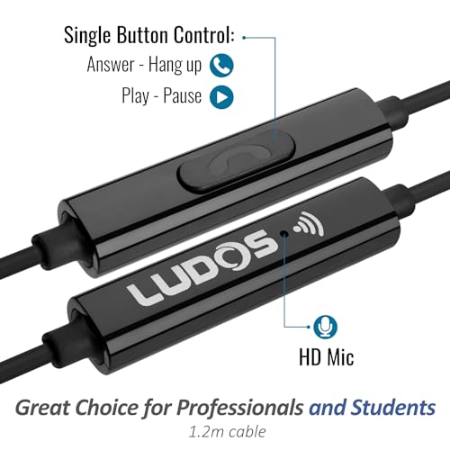 LUDOS FEROX 2 Pack Wired Earbuds in-Ear Headphones, 5 Year Warranty, Earphones with Microphone, Noise Isolation for 3.5mm Jack Ear Buds for iPhone, Samsung, Computer, Laptop, Kids, School Students - color: Black