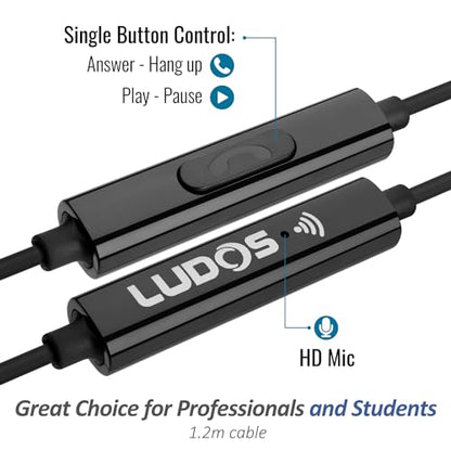 LUDOS FEROX 2 Pack Wired Earbuds in-Ear Headphones, 5 Year Warranty, Earphones with Microphone, Noise Isolation for 3.5mm Jack Ear Buds for iPhone, Samsung, Computer, Laptop, Kids, School Students - color: Black