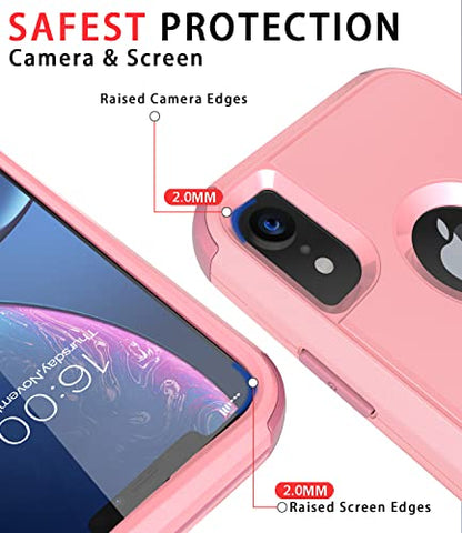 Diverbox for iPhone Xr Case [Shockproof] [Dropproof] [Dust-Proof],Heavy Duty Protection Phone Case Cover for Apple iPhone XR (Pink) - color: Pink-3in1