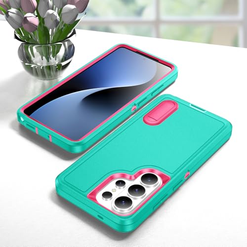 for Samsung Galaxy S26 Ultra Case with Kickstand Case 3-Layer Military Grade Protective Case Cover Silicone Heavy Duty Rugged Shockproof for Galaxy S26 Ultra Phone Case (Cyan+Rose Red) - color: Cyan+Rose Red