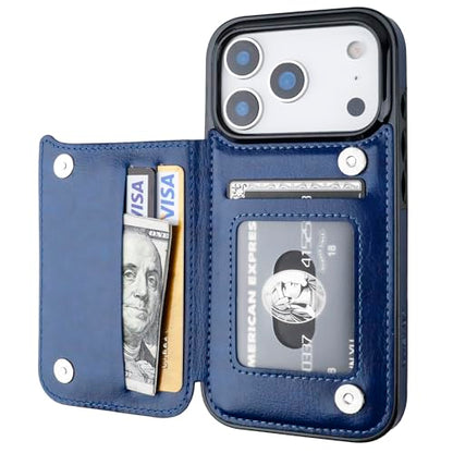 ONETOP for iPhone 17 Pro Wallet Case with Credit Card Holder,Blue | Kickstand,ID/Cash Holder,Case Wallet with Card Slots,Double Magnetic Clasp,Durable PU Leather Shockproof Cover for Women Men - color: Blue