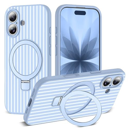 SKYLMW Striped Case for iPhone 17 with Stand,6.3" Blue/White | Aesthetic Striped,Magnetic Stand,Compatible with Mag-Safe,Silicone 17 Phone Case - color: Blue/White, size: Iphone 17