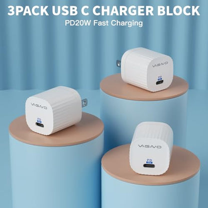 3Pack USB C Block for iPhone 17 Charging, 20W Mini USB C Wall Charger Block - color: ivory white