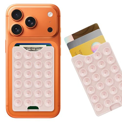 Suction Phone Card Holder Adhesive Mount,Up to 3 Cards,Chalk Pink - color: Chalk Pink
