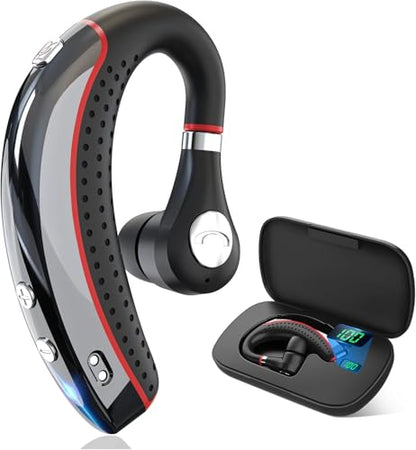 Bluetooth headset,Bluetooth earpiece 500mAh Charging Case 72H of talk time, Bluetooth Headset with Noise Canceling Mic Voice Control Lightweight Sweat-Resistant Design For iphone Work Driver Office - color: Red