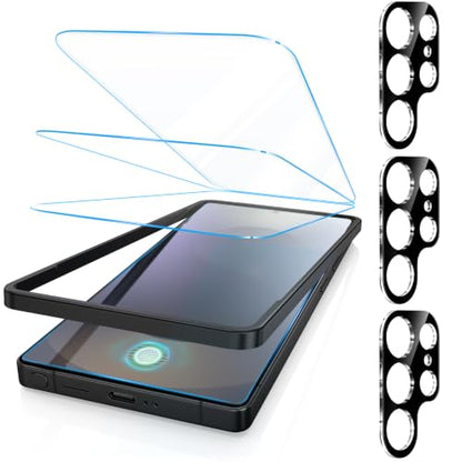 Fotbor [3+3 Pack Anti Blue Light Screen Protector for Samsung Galaxy S25 Ultra with 3 Pack Camera Lens Protector, [Alignment Frame] 9H Hardness, Easy Install, Ultrasonic Fingerprint Compatible - size: Samsung Galaxy S25 Ultra - 6.9 inch