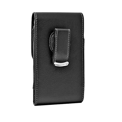 Vertical Holster Compatible with Samsung Galaxy S7, S6 or S5, a Leather Carrying Case with Belt Loops and Clip, Fits the Phone with a Silicone or Thin Case On. Plus a Stylus Pen - color: Black Vertical Leather Small Case