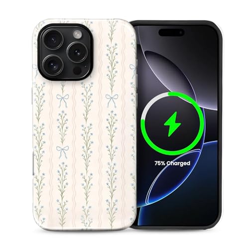 Magnetic for iPhone 16 Pro Case,[Compatible with Magsafe] Dual Layer Protective Heavy Duty Shockproof Rugged Drop Protection Bumper Hybrid Case - Blue Bow Stripes - color: Blue Bow Stripes, size: iPhone 16 Pro