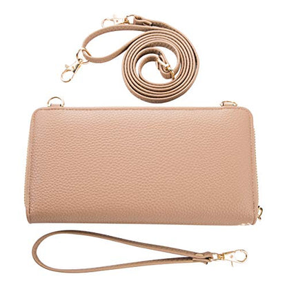 K . A Womens Wristlet Wallet Crossbody Bag Cellphone Purse Handbag RFID Card Slots 2 Strap Wrist - color: Almond