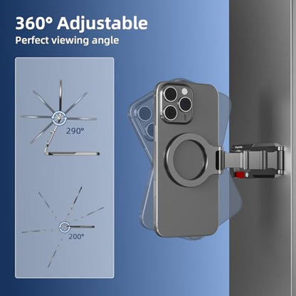 Magnetic Phone Mount for MagSafe, Maglock Tripod Adapter Magnet Golf Gym Workout Stand Metal Carabiner Dual Holder with 1/4 Screw Hole, for iPhone 18 17 16 15 14 Series Foldable Portable Accessories