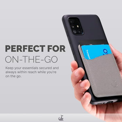 Wallaroo Premium Leather Cell Phone Wallet Stick On - Android and iPhone Wallet and Card Holder for Women and Men - Durable with Non-Slip Lining Secures Up to 3 Cards - color: Light Grey Leather