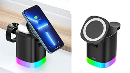 Wireless Charger 3 in 1 Wireless Charging Station QC3.0 15W Cube Charger Smart Watch Earbuds for iPhone Mobile Phone (White)