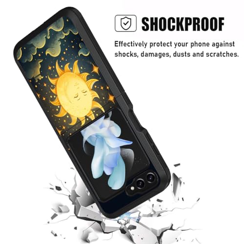 for Galaxy Z Flip 5 Case, Heavy Duty Dual Layer Hybrid Military Grade Shockproof Drop Folding Protective Cover for Samsung Galaxy Z Flip 5 5G 2023, Celestial Theme Sun and Smiley Face - color: Celestial Theme Sun and Smiley Face