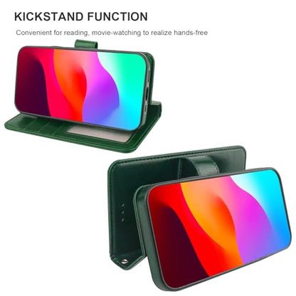 Bocasal Detachable Wallet Case Card Holder for iPhone 15, Green | RFID Blocking Kickstand Card Slots Holder PU Leather Magnetic Shockproof Wrist Strap Removable Flip Protective Cover 6.1 inch - color: Green