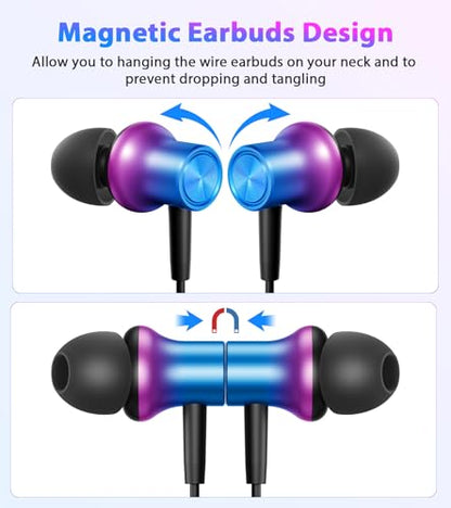 USB C Earbuds Wired Headphones Small Ear Buds with Mic for Apple/Android - color: Purple