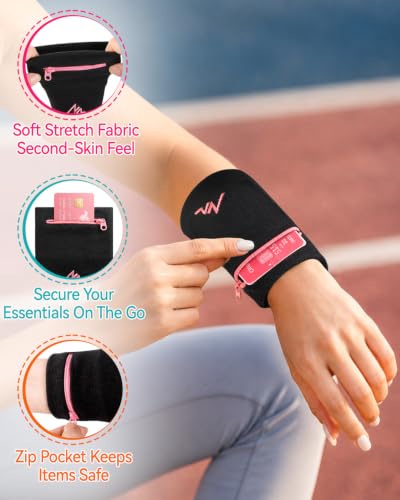 NEWZILL Wrist Wallet Wristband with Zipper for Men & Women, Cotton - color: White, size: Large