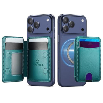 WJX MagSafe Magnetic Phone Wallet, RFID Slim 6 Card Holder with Cash Slot & Clear ID Window, Mini Gift‑Ready Wallet for Google/Samsung/iPhone 17/16/15/14/13/12 Series, Green - color: Green