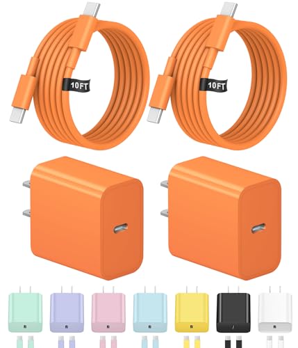 10FT iPhone 17 16 15 Charger Fast Charging USB C Charger Block - color: Orange, size: 10FT