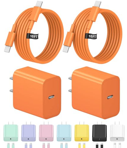 10FT iPhone 17 16 15 Charger Fast Charging USB C Charger Block - color: Orange, size: 10FT