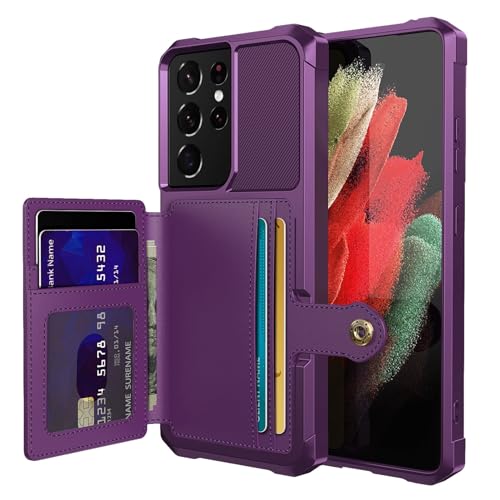 Wallet Case for Samsung Galaxy S21 Ultra, Compatible with Magnetic Car Mount, Heavy Duty Shockproof Rugged Soft TPU Back Leather Flip Credit Card Holder Cover 6.8 inch, Purple - color: Purple, size: Samsung Galaxy S21 Ultra