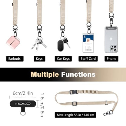 MoKo Adjustable Phone Lanyard Crossbody Strap with Detachable Quick Buckle - color: Light Khaki