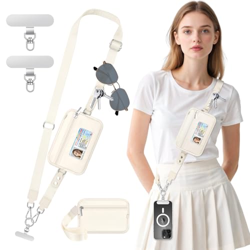 MoKo Adjustable Phone Crossbody Lanyard with Detachable RFID Wallet - color: Beige