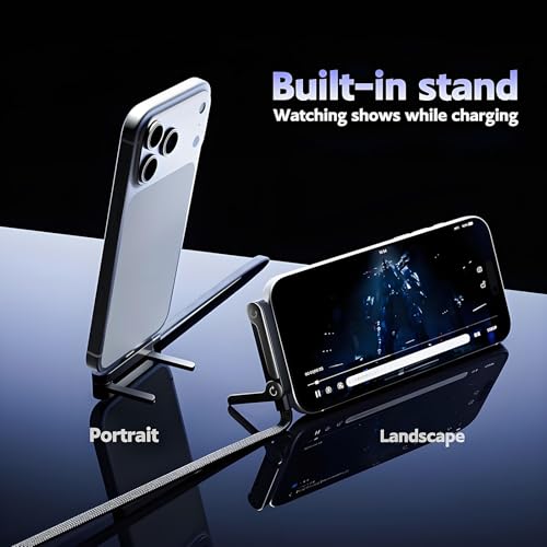 2-in-1 Invisible Stand Charging Cable, 240W USB-C Fast Charge, 5FT - color: Black 1pcs