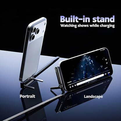 2-in-1 Invisible Stand Charging Cable, 240W USB-C Fast Charge, 5FT - color: Black 1pcs