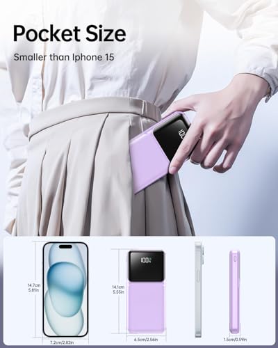Portable Charger with Built in Cable 20000mAh Fast Charging - color: Purple