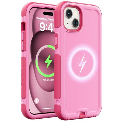 Follaroma Magnetic for iPhone 15 Case, Heavy Duty Phone Cases, Pink, 6.1" | Compatible with MagSafe, Heavy Duty Shockproof,Military-Grade Anti-Drop Protective,Dual Layer Magnetic Protection Phone Cover - color: Pink, size: iPhone 15 6.1''