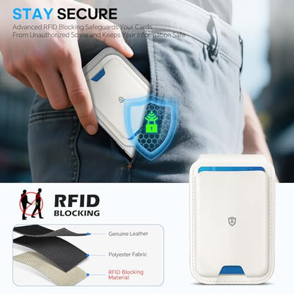 SHIELDON Genuine Leather Magnetic Wallet Stand for MagSafe, White | Strong Magnetic, Card Holder, Kickstand, Angle Adjustment, Rfid Blocking, for iPhone 17/16/15/14/13/12 Series & Magnet Case - color: White