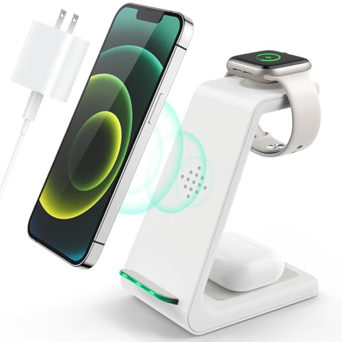 3 in 1 Wireless Charging Station, 2026 Upgraded Fast Desk Charger Station for iPhone 17 16 15 14 13 12 Pro Max Plus, Charger Stand for Apple Watch 11 10 9 8 7 6 5 4 3 2 Ultra SE, Airpods 4 3 2 Pro - color: A-White