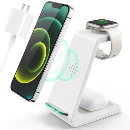 3 in 1 Wireless Charging Station, 2026 Upgraded Fast Desk Charger Station for iPhone 17 16 15 14 13 12 Pro Max Plus, Charger Stand for Apple Watch 11 10 9 8 7 6 5 4 3 2 Ultra SE, Airpods 4 3 2 Pro - color: A-White