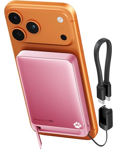 INIU for MagSafe Qi2 15W Portable Charger, Slimmest 10000mAh Power Bank - color: Pretty Pink