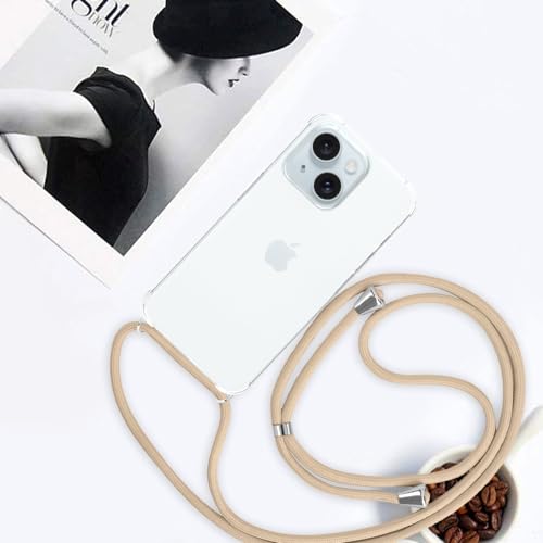 Strap Case for iPhone 15 Crossbody Cover for Women Crystal Clear Soft TPU Shockproof Anti-Yellowing Anti-Scratch Protective Cell Phone Case with Adjustable Lanyard for iPhone 15 - Beige - size: for iPhone 15