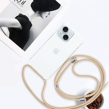 Strap Case for iPhone 15 Crossbody Cover for Women Crystal Clear Soft TPU Shockproof Anti-Yellowing Anti-Scratch Protective Cell Phone Case with Adjustable Lanyard for iPhone 15 - Beige - size: for iPhone 15