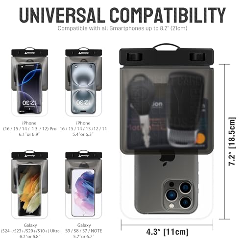 Universal Waterproof Phone Pouch [Double Space] IPX8 Dry Bag with Lanyard for iPhone 16 15 14 13 12 Pro Max XS XR X Galaxy S25 S24 S23 Ultra, Fit All Phones Up to 8'', Gray - color: Gray