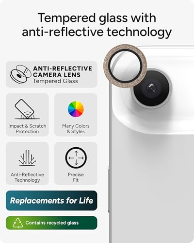 ZAGG iPhone Camera Lens Protector for iPhone Air - Gold Glitter, Camera Ring, Maximum Impact & Scratch Protection, Anti-Reflective Technology, Smudge-Resistant, Precise Fit, Glass Elite - color: Gold Glitter