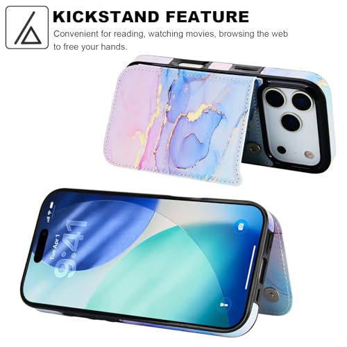 HAOPINSH Wallet Case with Card Holder for iPhone 17 Pro, Pink Blue Marble Pattern Back Flip Folio PU Leather Kickstand Card Slots Case, Double Magnetic Clasp Shockproof Cover 6.3" - color: Pink Blue Marble