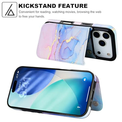 HAOPINSH Wallet Case with Card Holder for iPhone 17 Pro, Pink Blue Marble Pattern Back Flip Folio PU Leather Kickstand Card Slots Case, Double Magnetic Clasp Shockproof Cover 6.3" - color: Pink Blue Marble