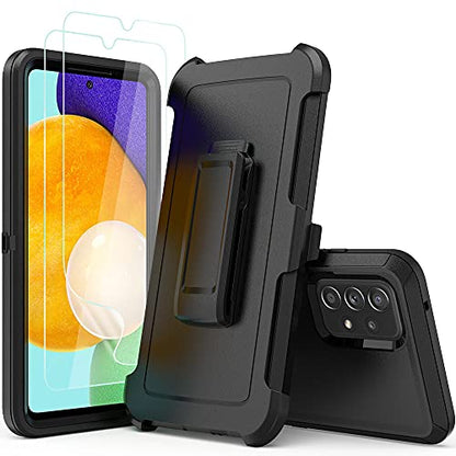 TENCO Compatible with Samsung Galaxy A52 5G Case,with Screen Protectors,Heavy Duty Rugged Shockproof Full Body Protection Kickstand Case with Belt Clip Holster for Samsung Galaxy A52 5G(Black) - color: Black