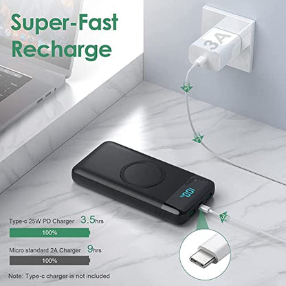 Wireless Portable Charger 30,800mAh with Built-in Cables,15W Wireless Charging 25W PD QC4.0 Fast Charging USB-C Power Bank,Travel Essentials External Battery Pack for iPhone 17/16/15/14,Galaxy,Android - color: Black